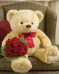 12 Roses w/3 ft teddy