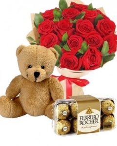 1 Dozen Rose With Ferrero box + small teddy